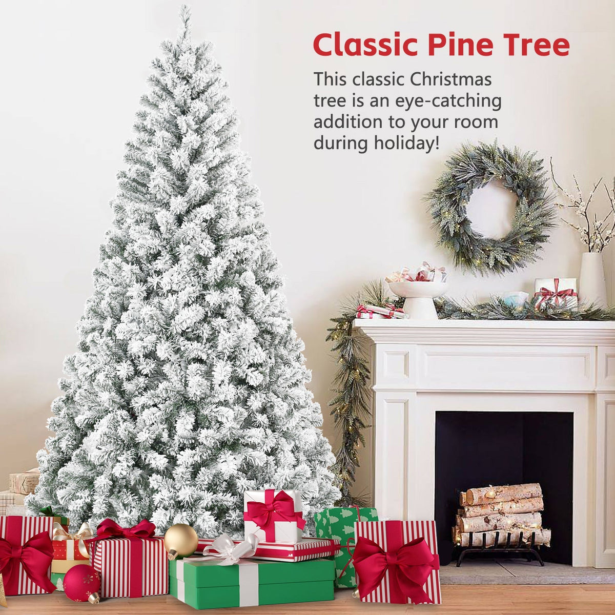 4FT Flocked Christmas Tree with 233 Tips - Green, White
