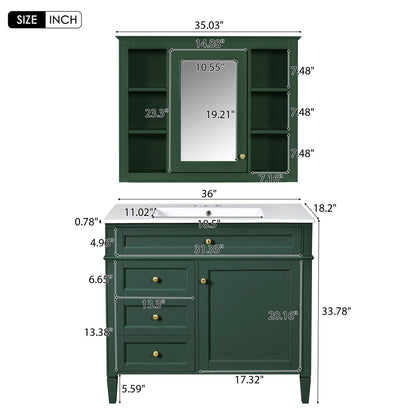 Bathroom Vanity With Mirror Cabinet and Single Sink - Soft-Closing Doors