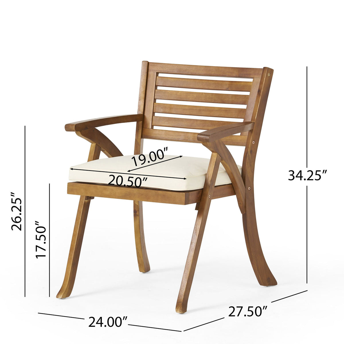 Teak Dining Chair with Water-Resistant Cushion - Natural Teak