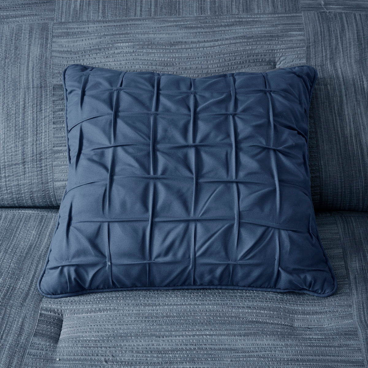 7 Piece Printed Seersucker Comforter Set with Hypoallergenic Fill - Navy