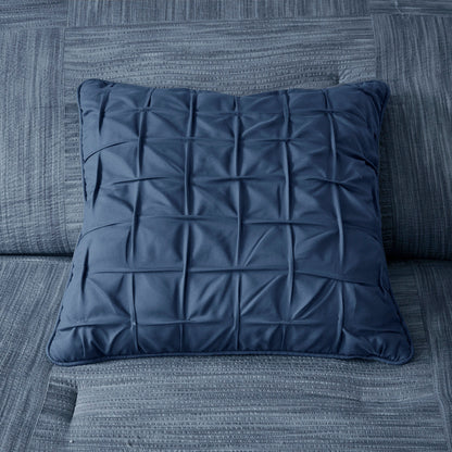7 Piece Printed Seersucker Comforter Set with Hypoallergenic Fill - Navy