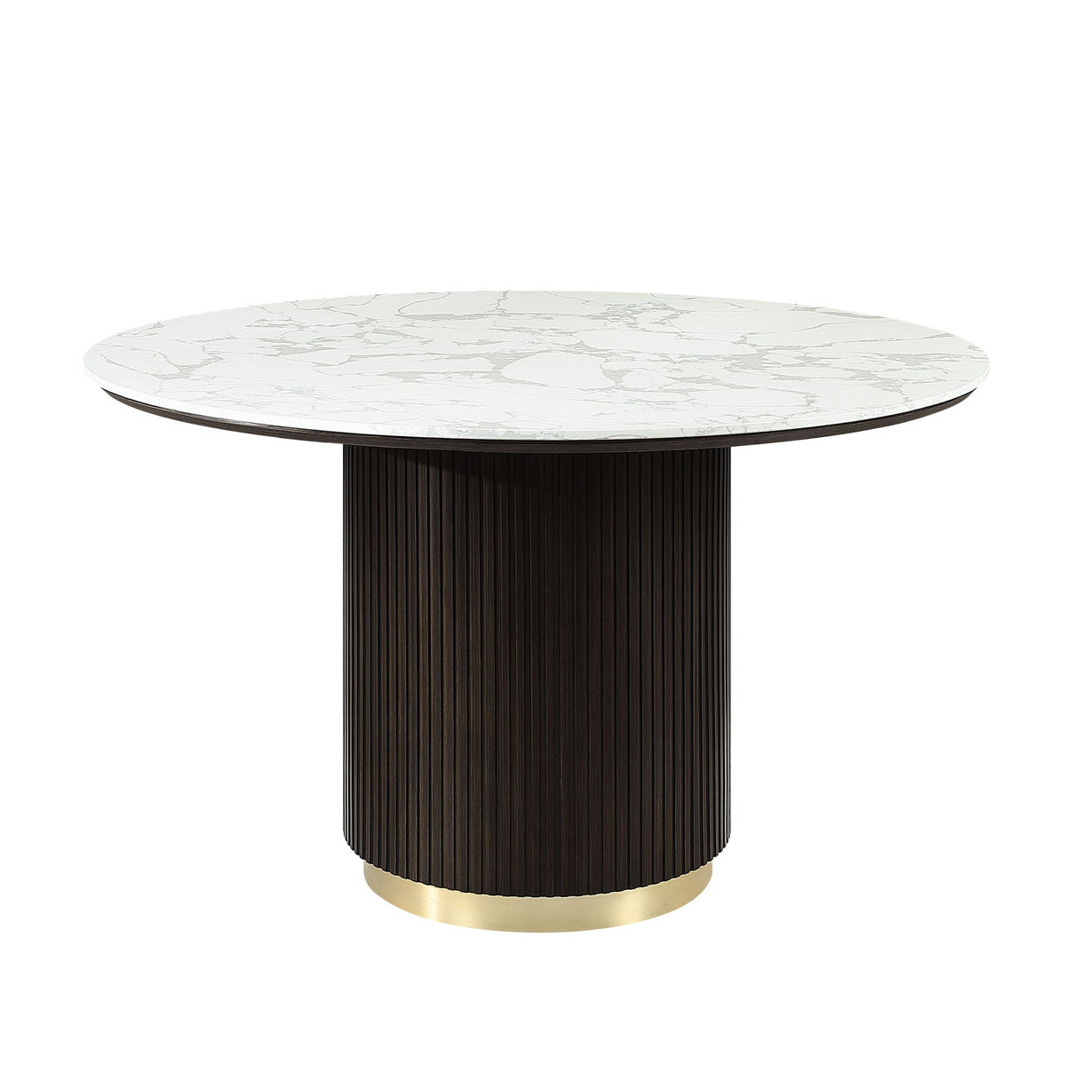 Clayten Round Dining Table with Faux Marble Top - Espresso