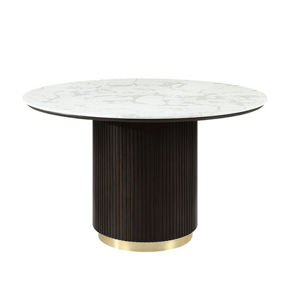 Clayten Round Dining Table with Faux Marble Top - Espresso