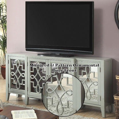 Mirrored Accent Console Cabinet with Solid Wood Legs - Black or Gray