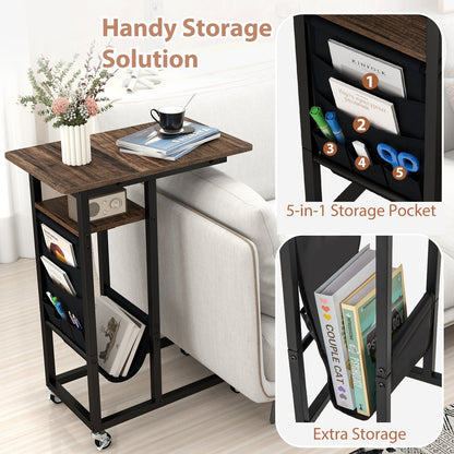 C-shaped End Table with Charging Station and Retractable Tabletop-Coffee