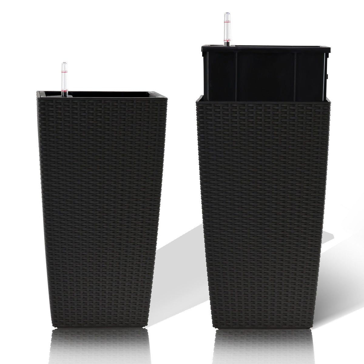 Square Planters with Automatic Watering System - Faux Rattan, Pack of 2
