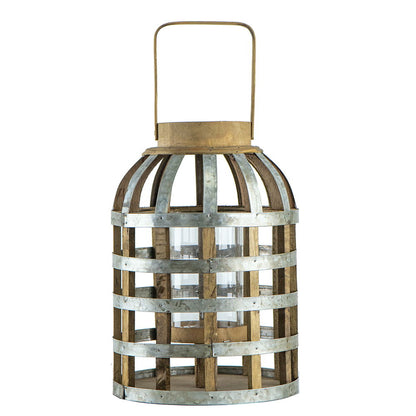 Decorative Wooden Lantern with Handle - Pearl Silver