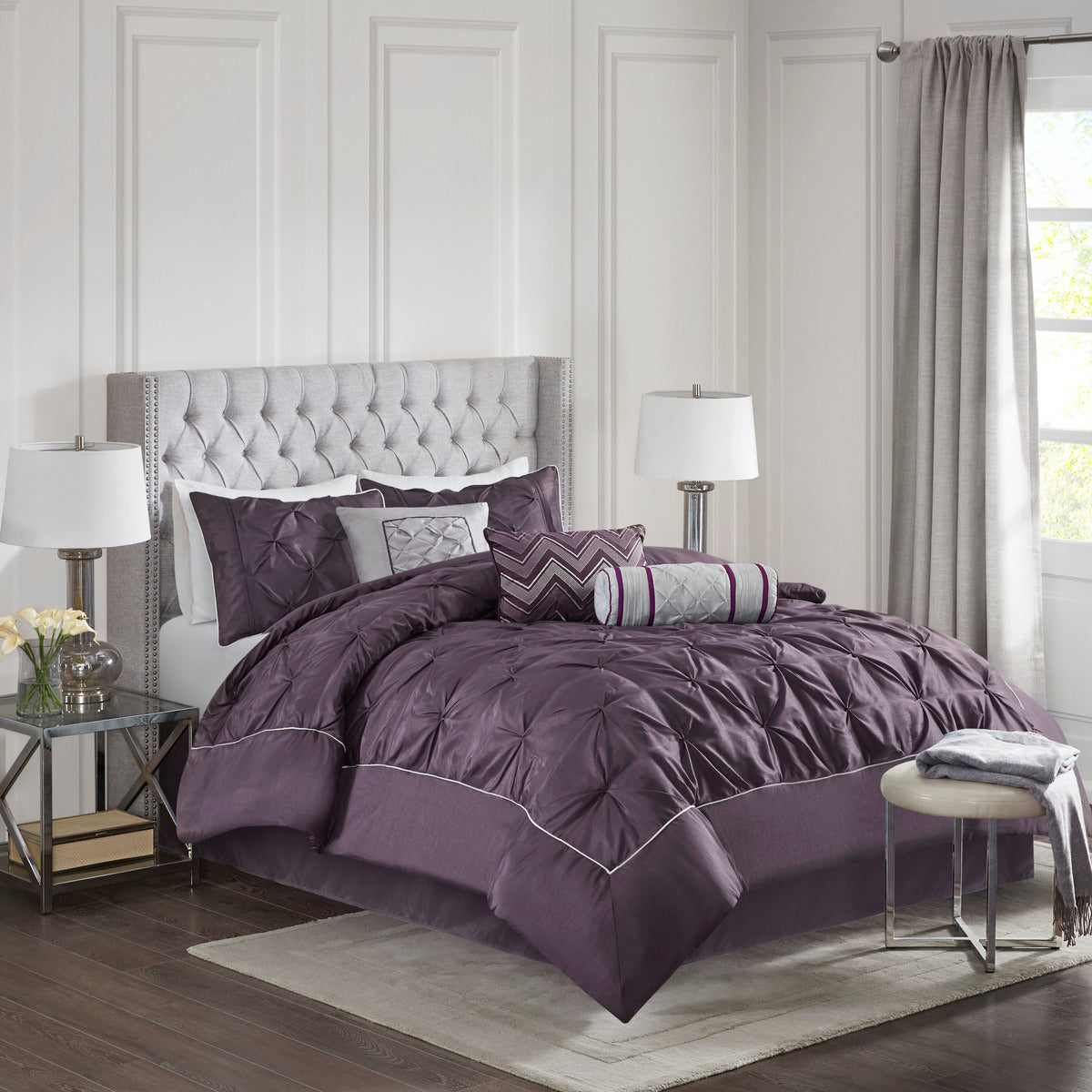 7 Piece Tufted Comforter Set - Plum California King
