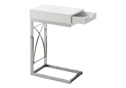 C-Shaped Glossy Accent Table with Dual-Access Drawer - White