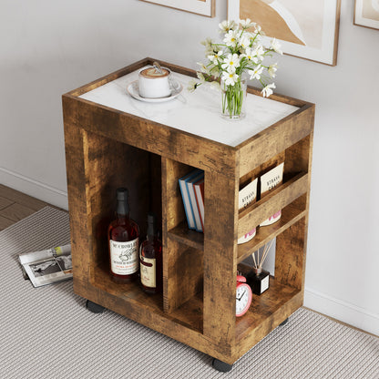 Mid-century Modern Movable Side Cabinet with Sliding Handle - Natural Rubberwood