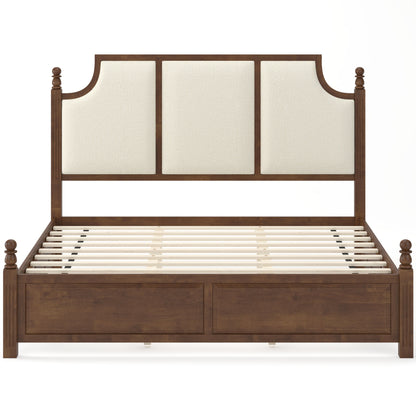 King Size Farmhouse Solid Wood Platform Bed Frame with 50.8" Tall Headboard - Walnut