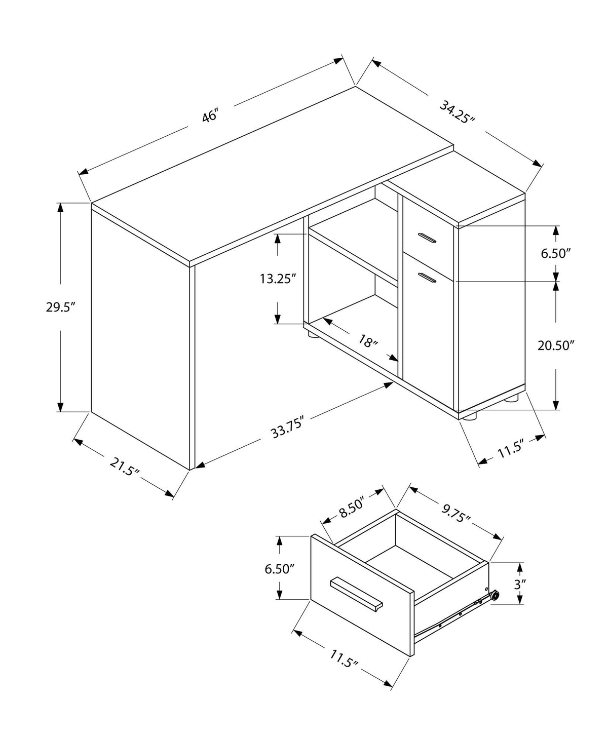 L-Shaped Computer Desk with Storage Drawers - Multiple Colors