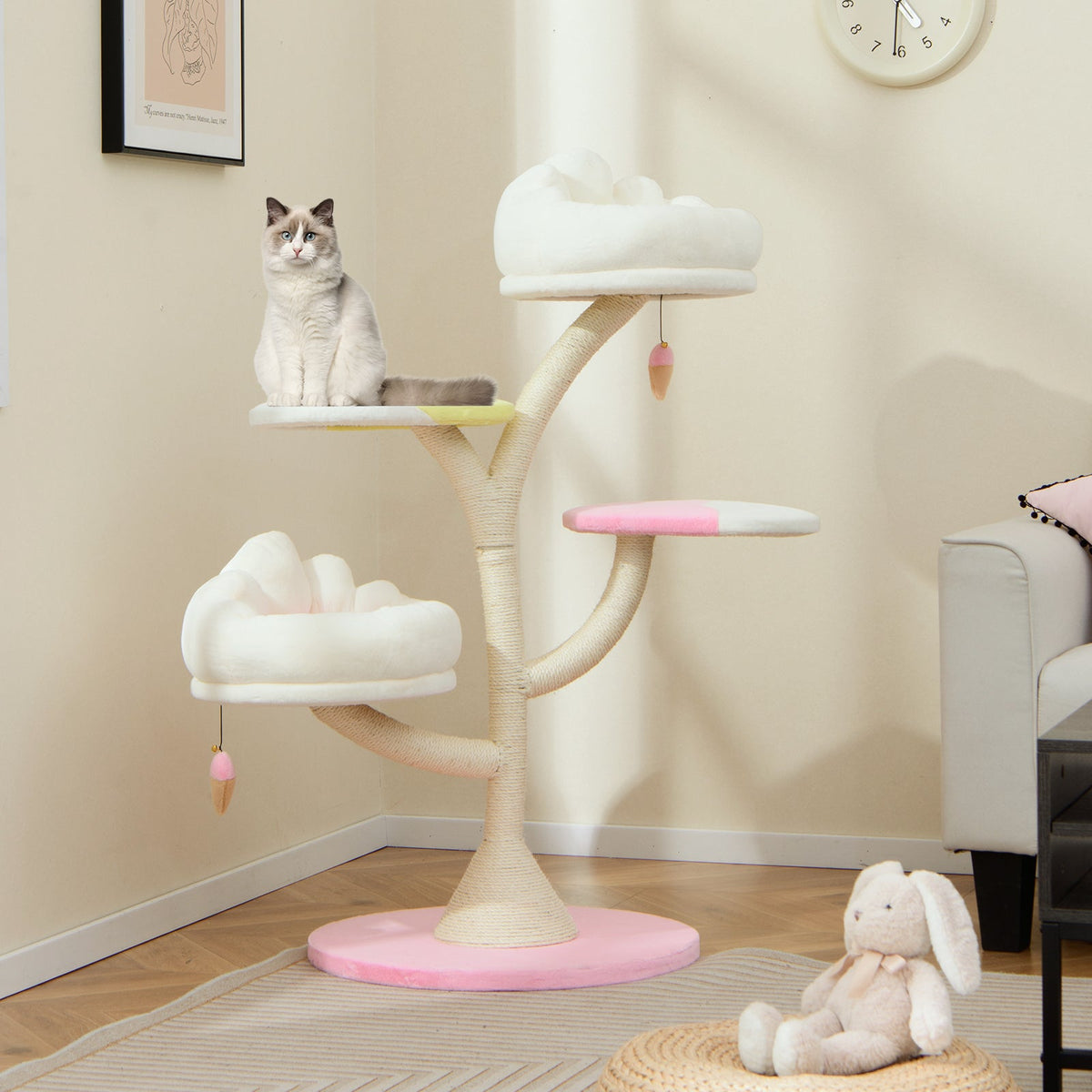 Multi-Layer Cat Tree Cat Tower with 2 Cat Perches 2 Platforms-Pink