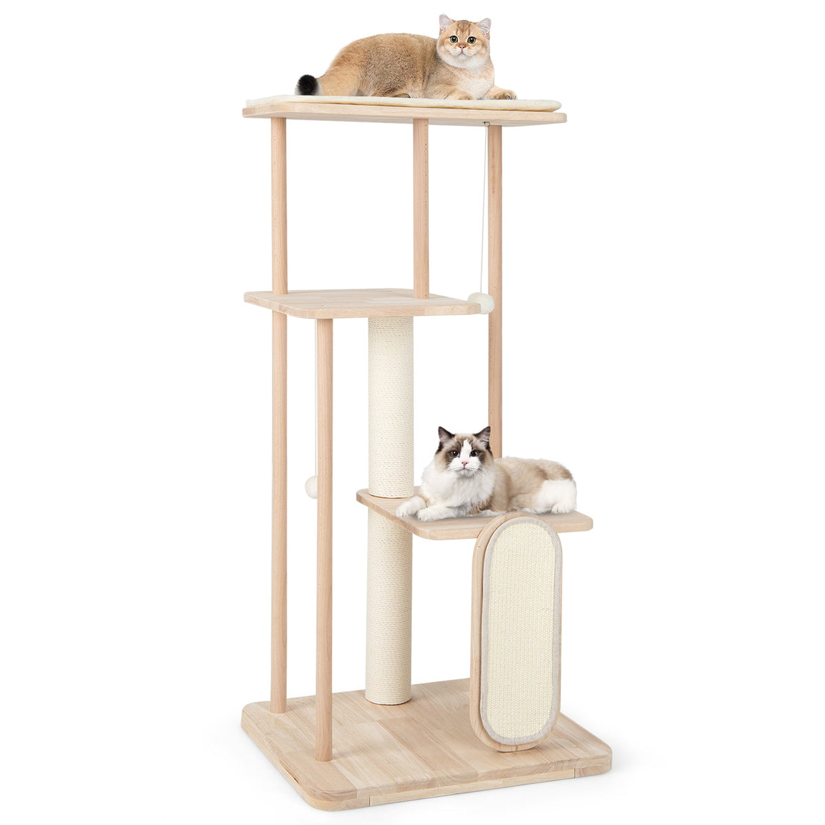Wooden Multi-level Modern Cat Tower with Scratching Board and Post