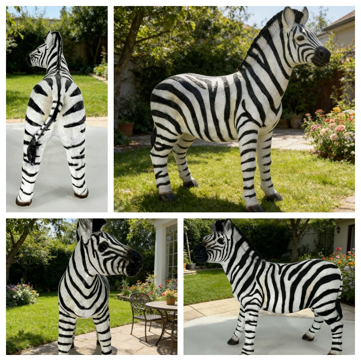 Simulated Zebra Garden Statue with Realistic Design - Black and White