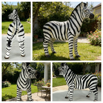 Simulated Zebra Garden Statue with Realistic Design - Black and White