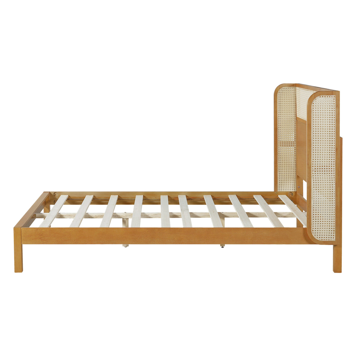 Premium Rubber Wood Platform Queen Bed Frame with Headboard - Natural