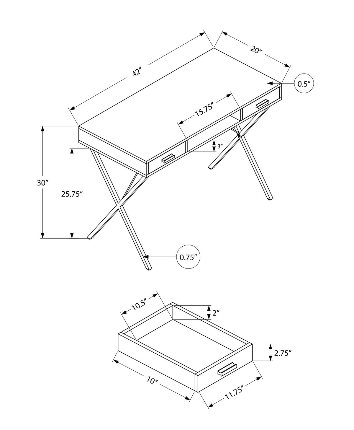Contemporary Computer Desk with Storage Drawers - Metal & Wood