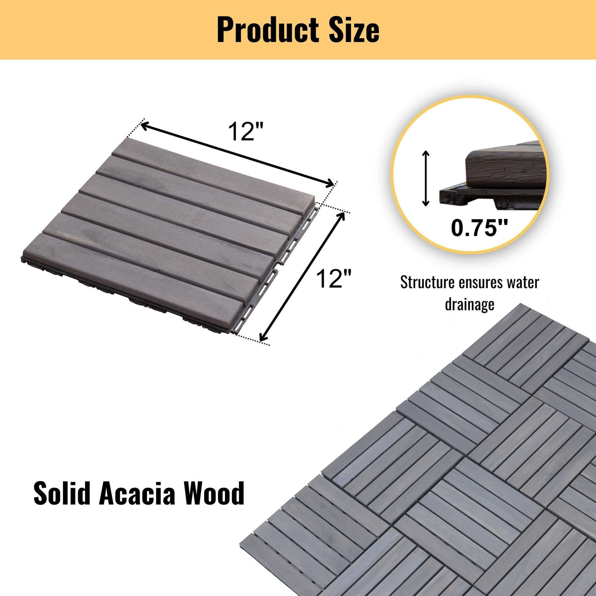 Striped Interlocking Deck Tiles with Waterproof Design - Brown, Gray, Light Brown
