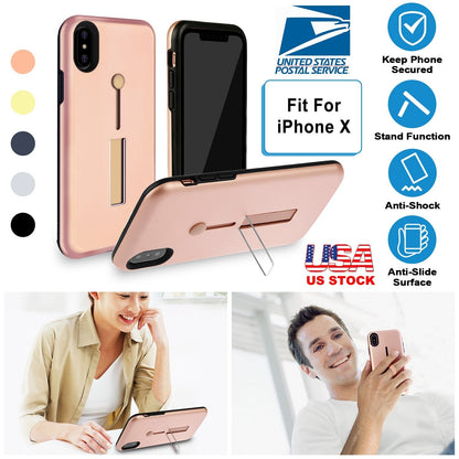 Finger Strap Phone Case for iPhone X Drop-protection Finger Ring Rugged Phone Case with Kickstand Dual Layer Case
