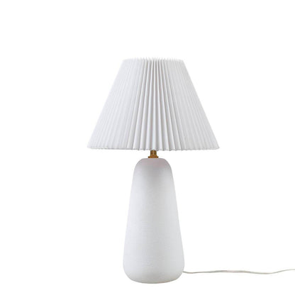 Textured Ceramic Table Lamp with Fluted Fabric Shade - White