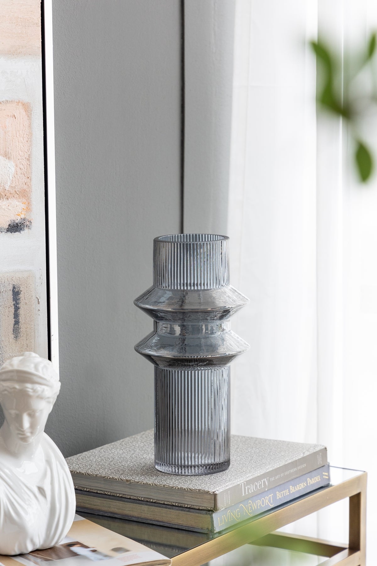 Fluted Accent Vases with Ribbed Design - Clear Blue, Set of 2