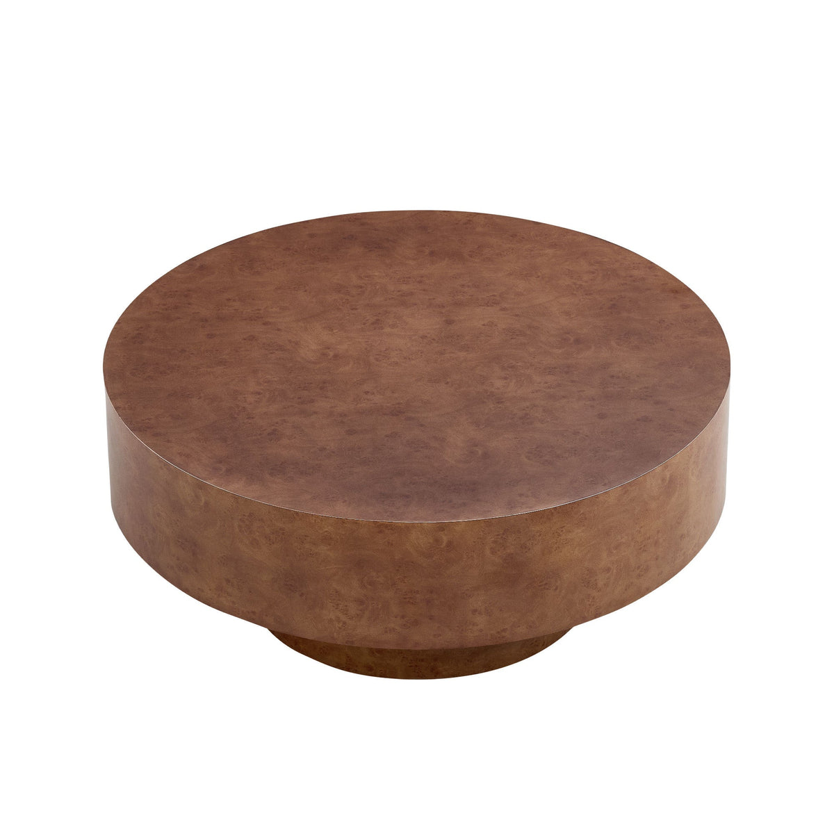 Faux Burl Wood Round Coffee Table with Sturdy Pedestal - Walnut