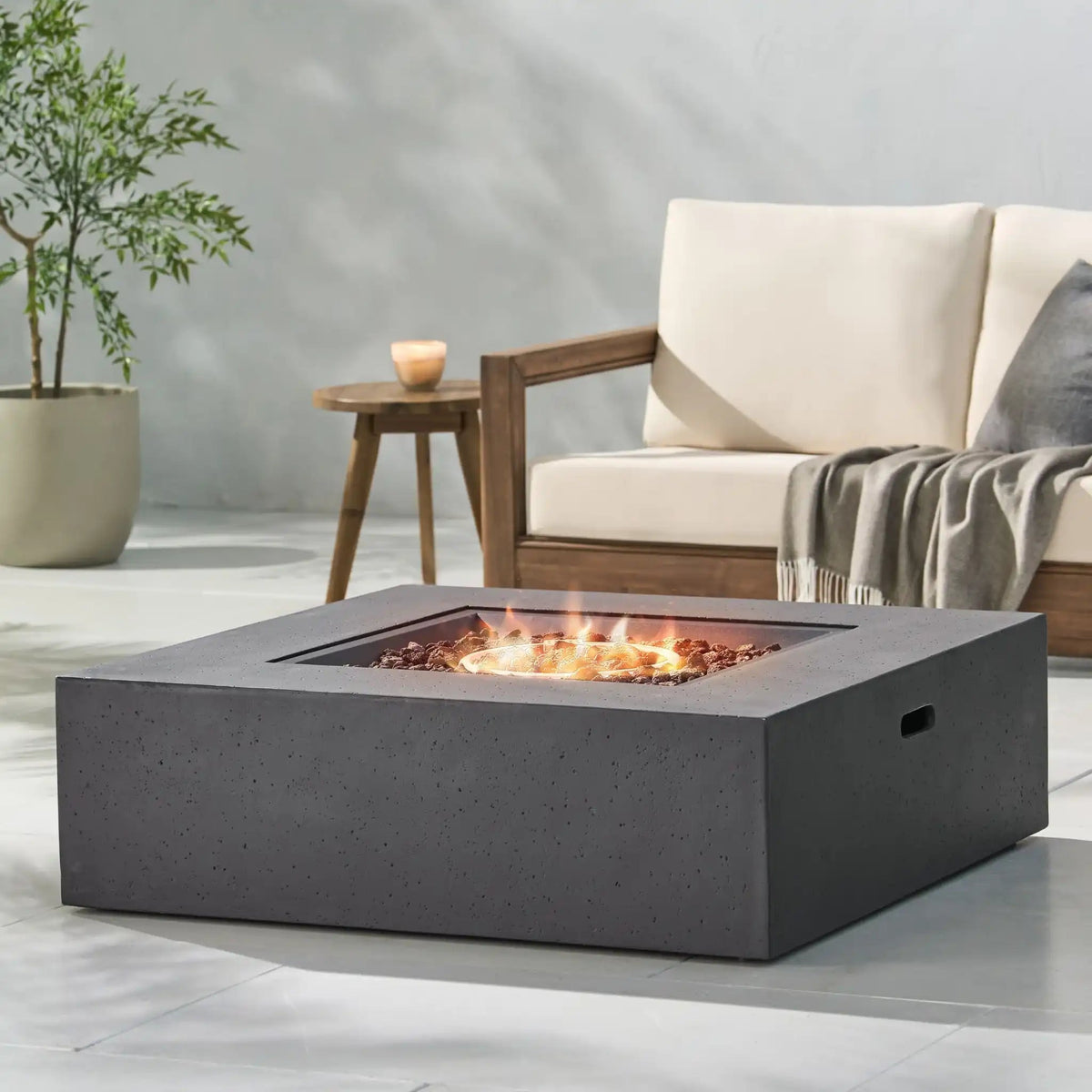 Modern 50,000 BTU Square Fire Table with Propane Tank - Gray