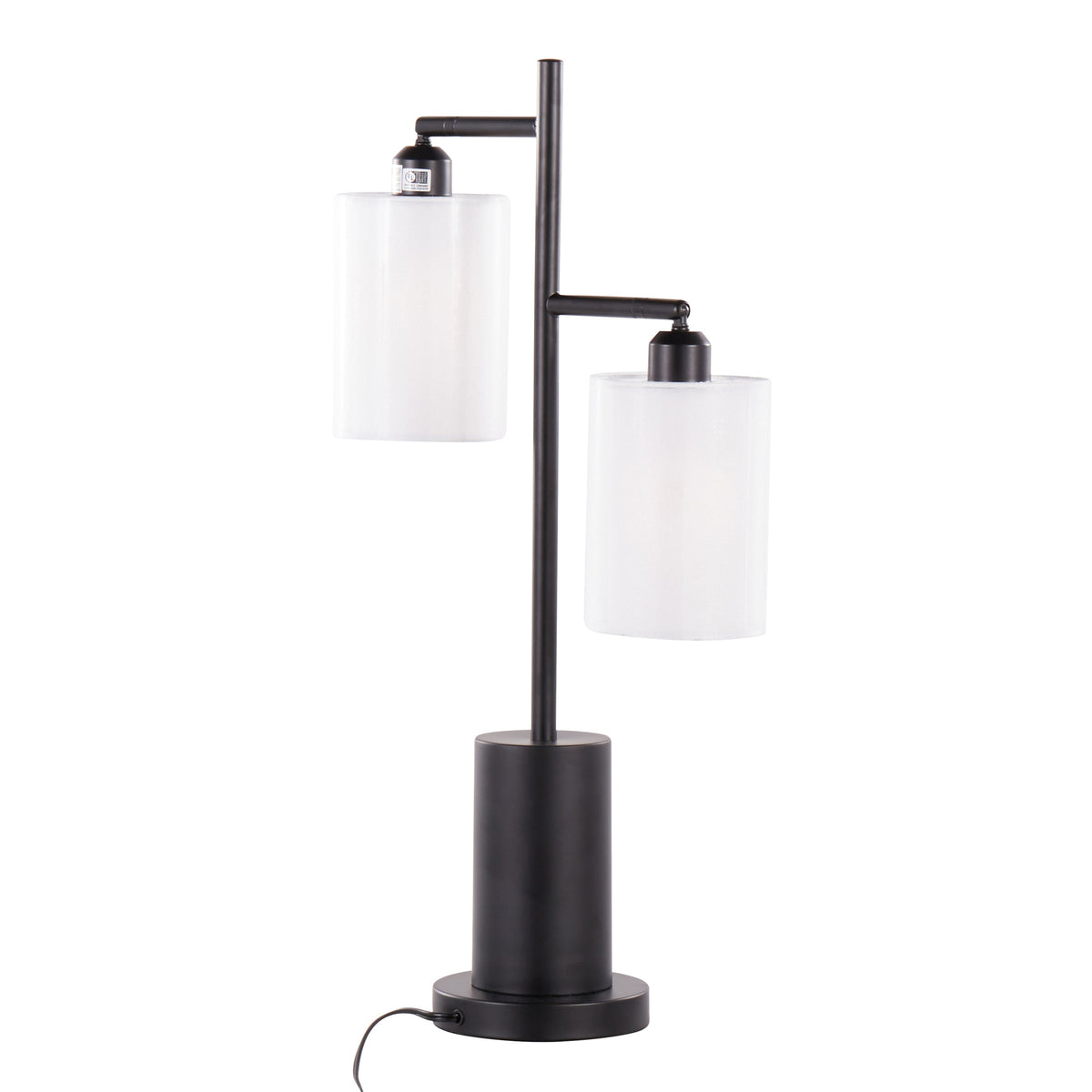 Cannes Contemporary Table Lamp with Adjustable White Shades – Black Metal