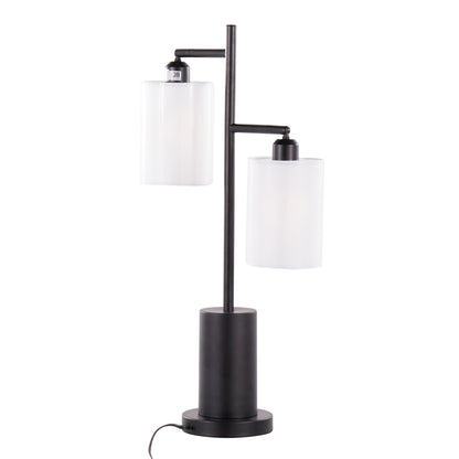Cannes Contemporary Table Lamp with Adjustable White Shades – Black Metal