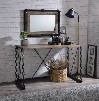 Rustic Oak Console Table with Antique Black Metal Base - Jodie Collection