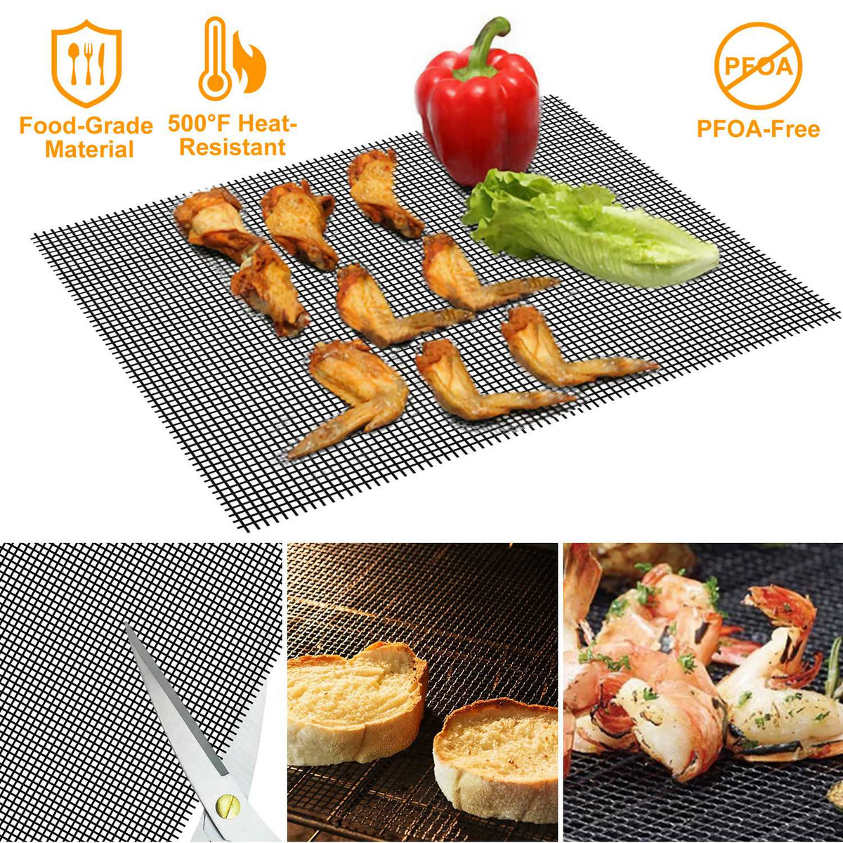 BBQ Grill Mat Non-Stick Mesh Mat Baking Sheet Liner Reusable Reversible Washable for Outdoor Gas Charcoal