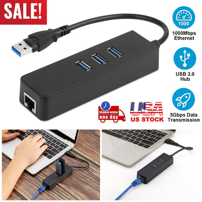 3 Ports USB 3.0 Hub Gigabit Ethernet Adapter 10/100/1000 Mbps Converter LAN RJ45 Wired USB Network Adapter
