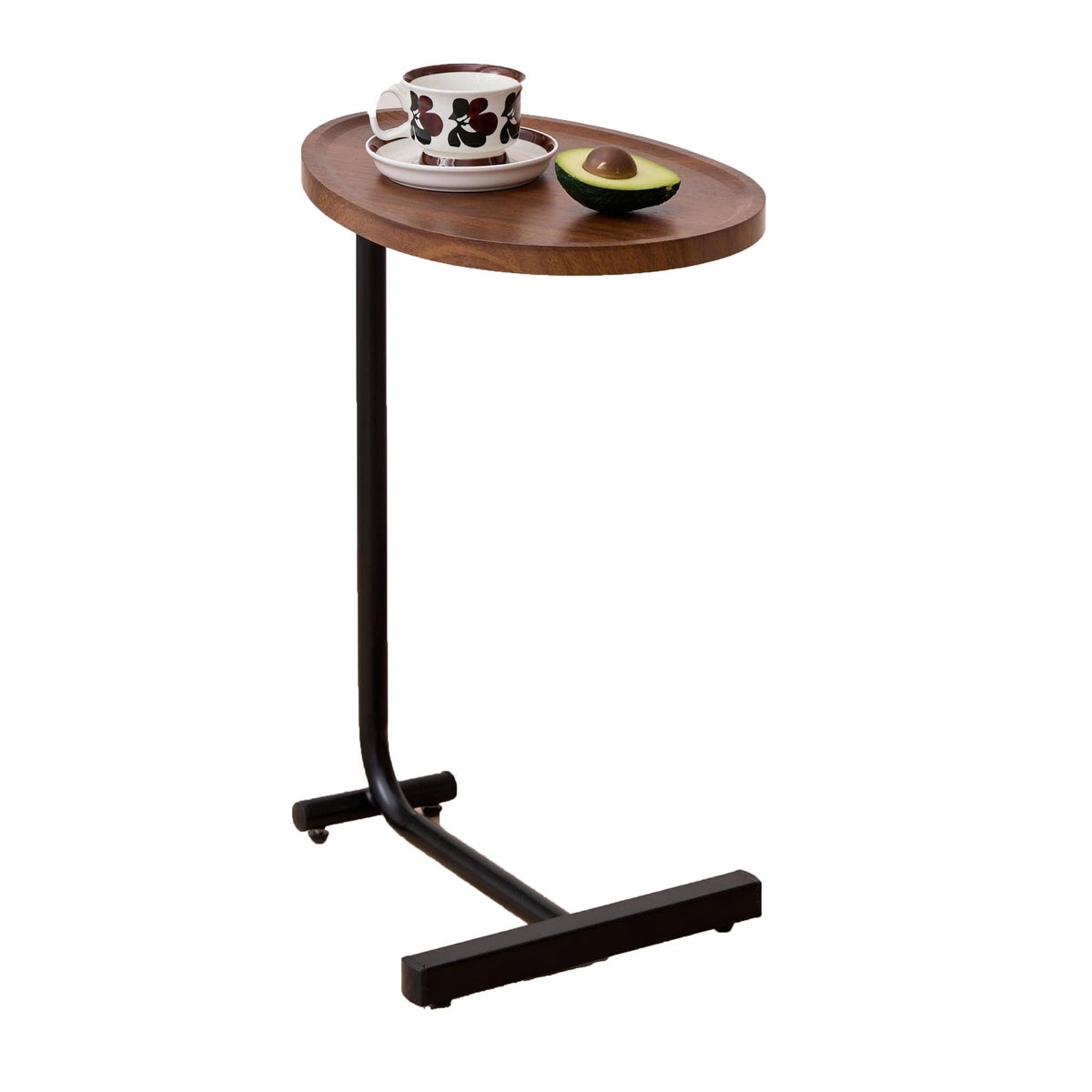 C-Shaped Side Table with Durable Metal & Wood - Dark Brown or White