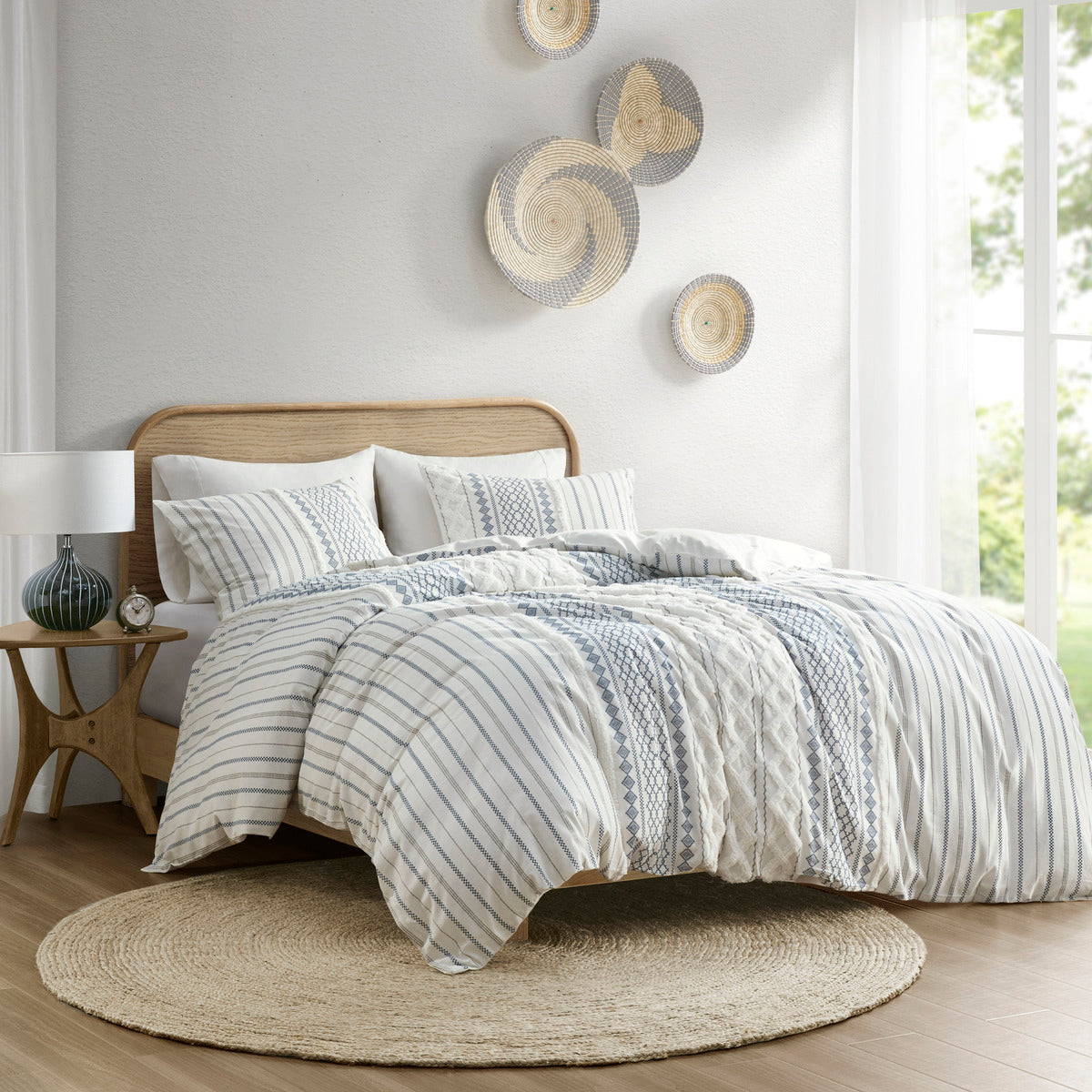 Cotton Printed Duvet Cover Set with Chenille - Full/Queen
