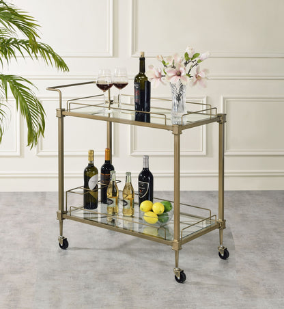 Aditya Mirrored & Antique Brass Finish Serving Cart