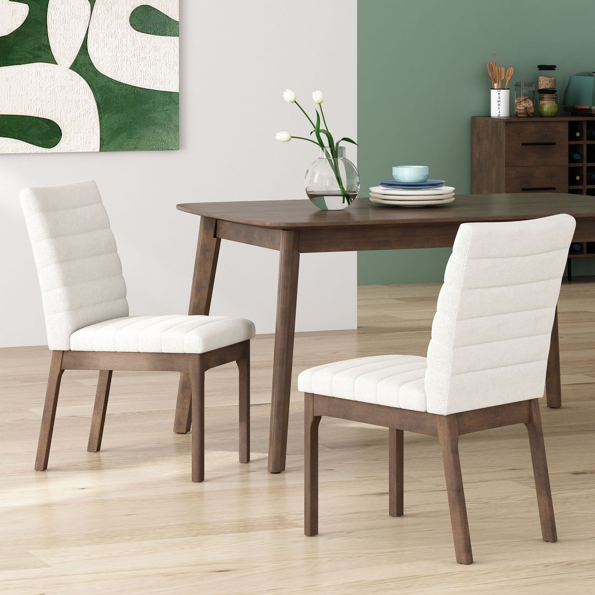 Upholstered Dining Chairs with Rubber Legs - Set of 2