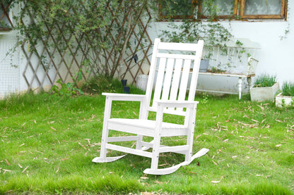 Oversized Outdoor Rocking Chair with Wood-Texture Design - White