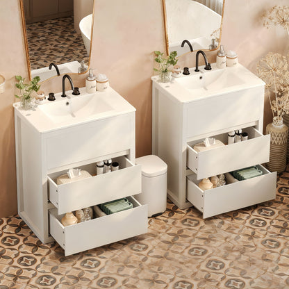 Double Sinks Bathroom Vanity Set with Ceramic Basins - Wood