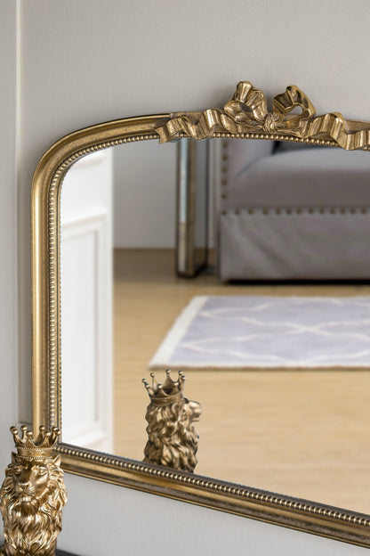 Baroque Style Gold Arch Mirror with Ornate Scrollwork - Gold