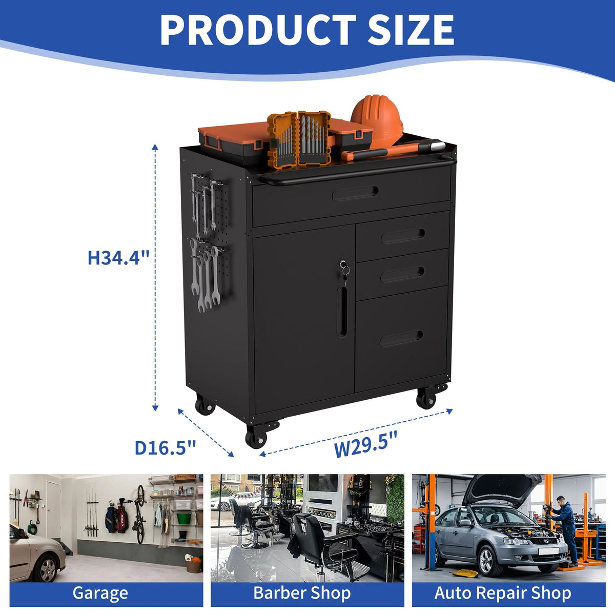 Heavy Duty Rolling Tool Cabinet with Lockable Drawers - Black