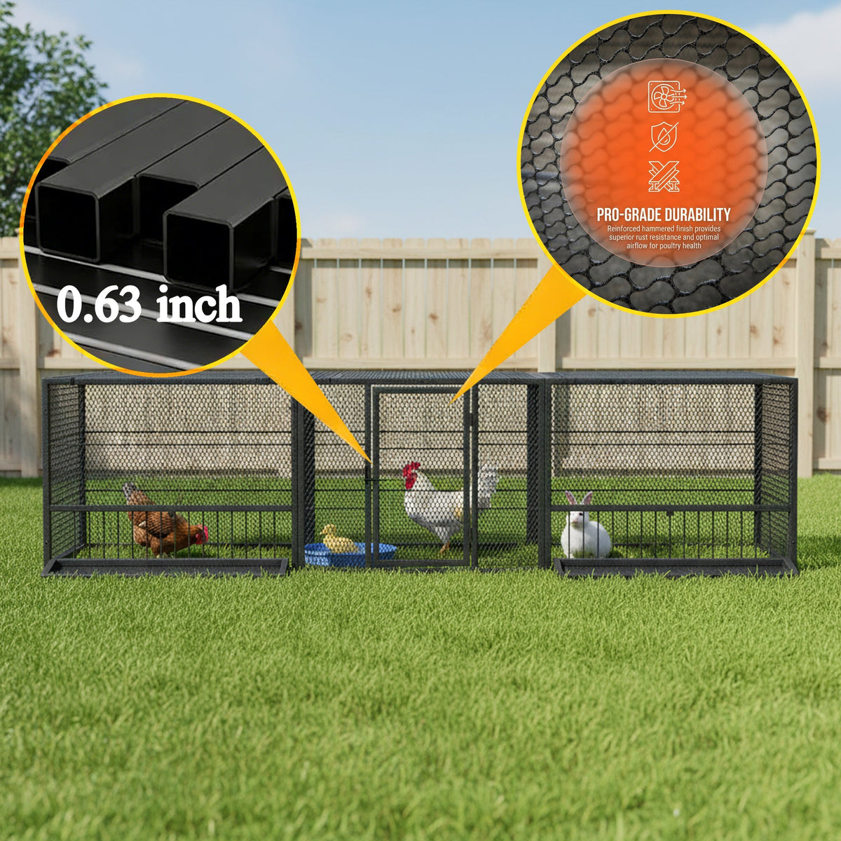 83" Thickened Galvanized Chicken Coop with Mesh Sides - Silver