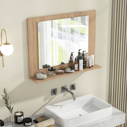 Rectangle Bathroom Mirror with Shelf 23.5 x 17.5 Inch and Wood Frame