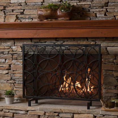 Thayer Single Panel Iron Fireplace Screen with Geometric Design - Black or Gold