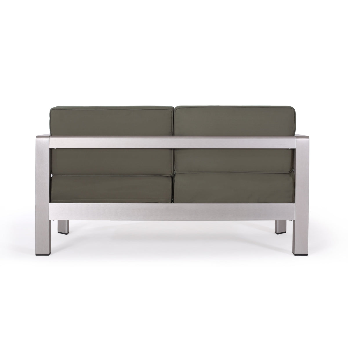 Outdoor Aluminum Loveseat with Deep Cushions - Silver