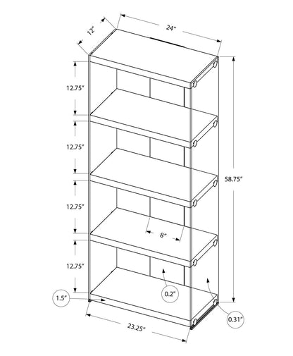 5-Tier White Bookcase with Tempered Glass Sides - White