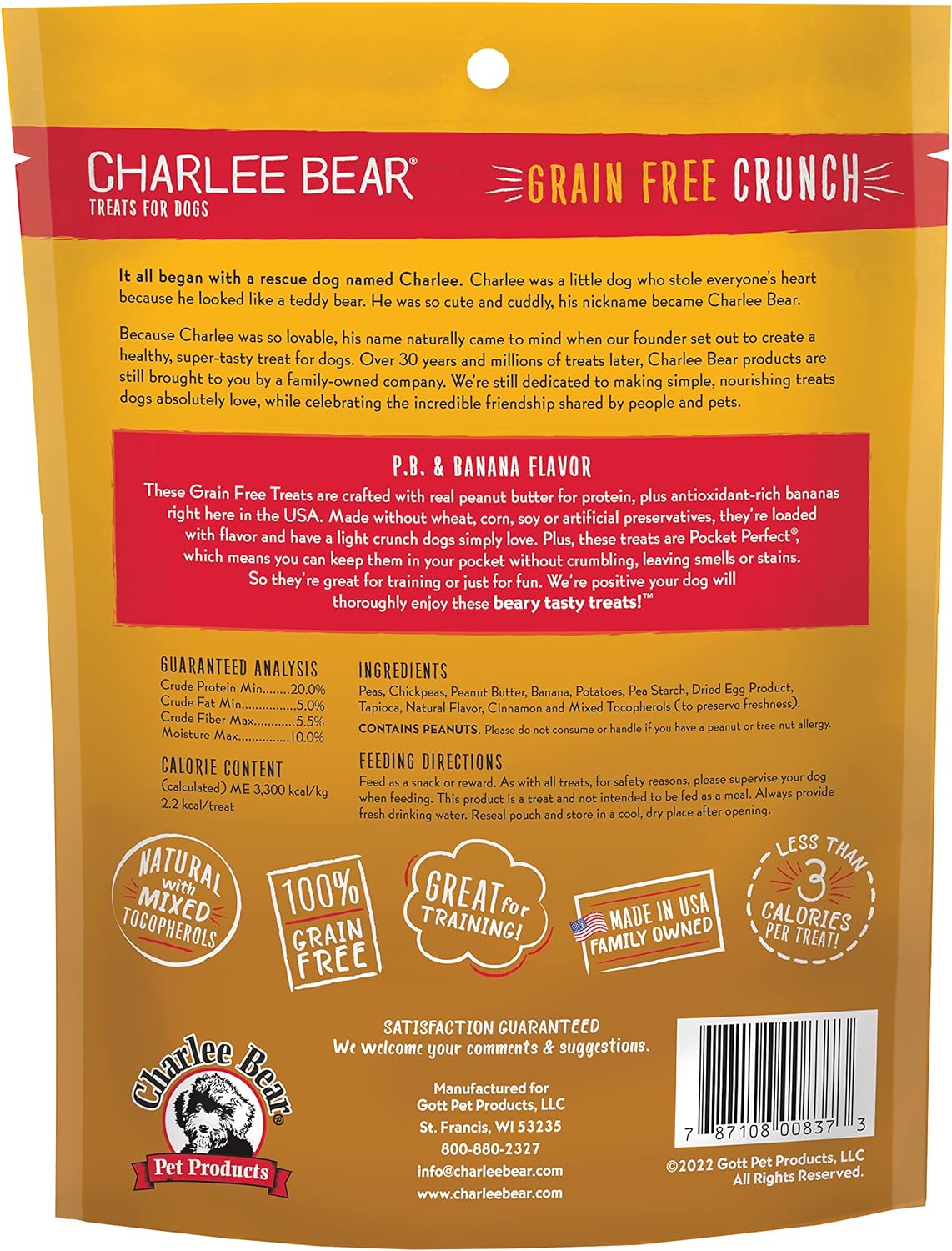 Charlee Bear Grain Free Crunch P.B & Banana Dog Treats (8oz)