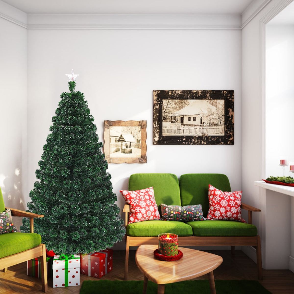 5/6/7 Feet Multicolor Artificial Christmas Tree with LED Light and Metal Stand