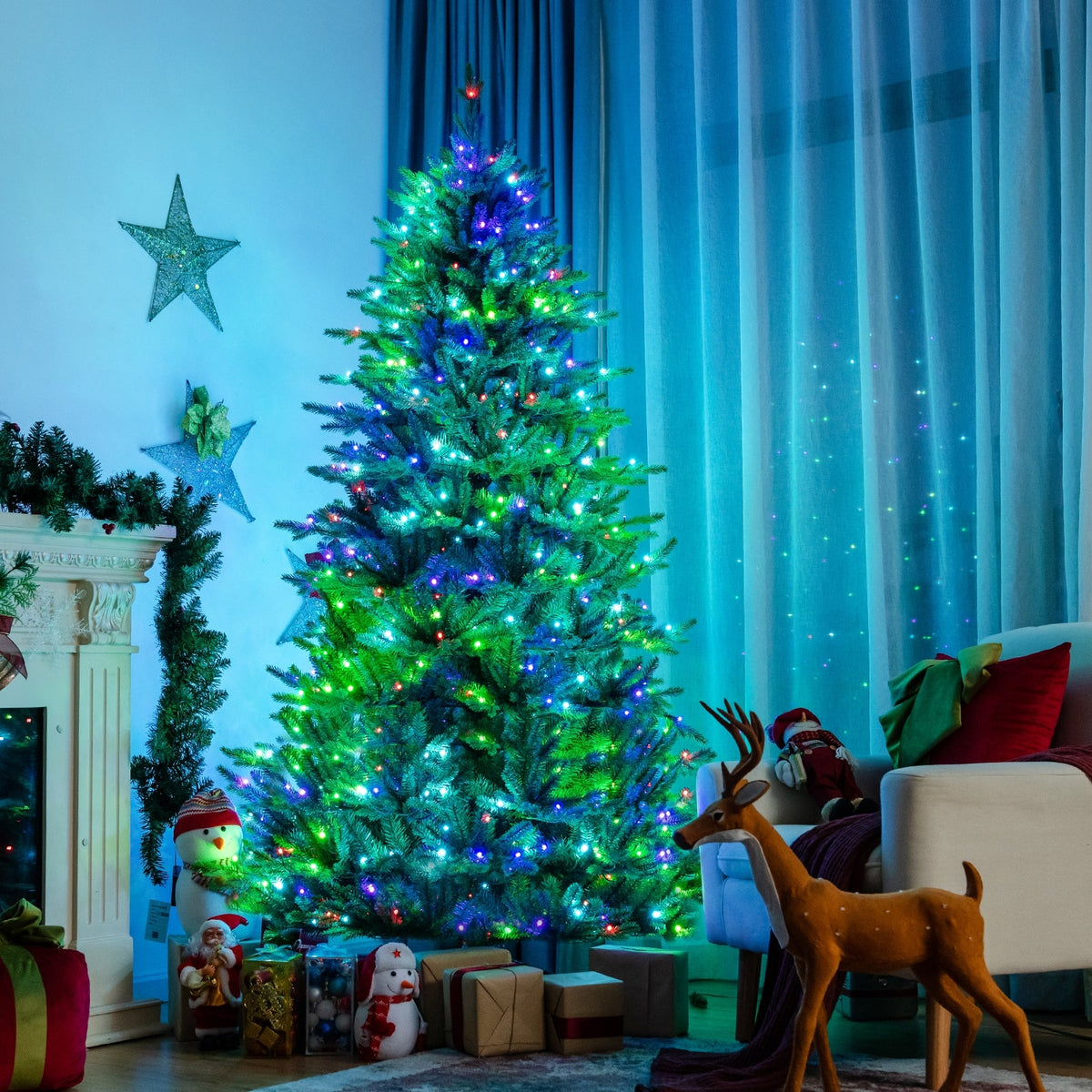 Pre-lit Artificial Hinged Christmas Tree with APP Controlled LED Lights