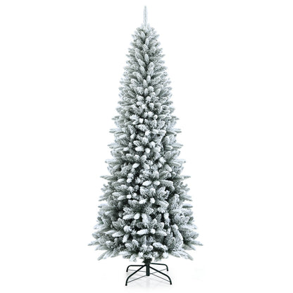 Snow-Flocked Hinged Artificial Christmas Pencil Tree with Mixed Tips